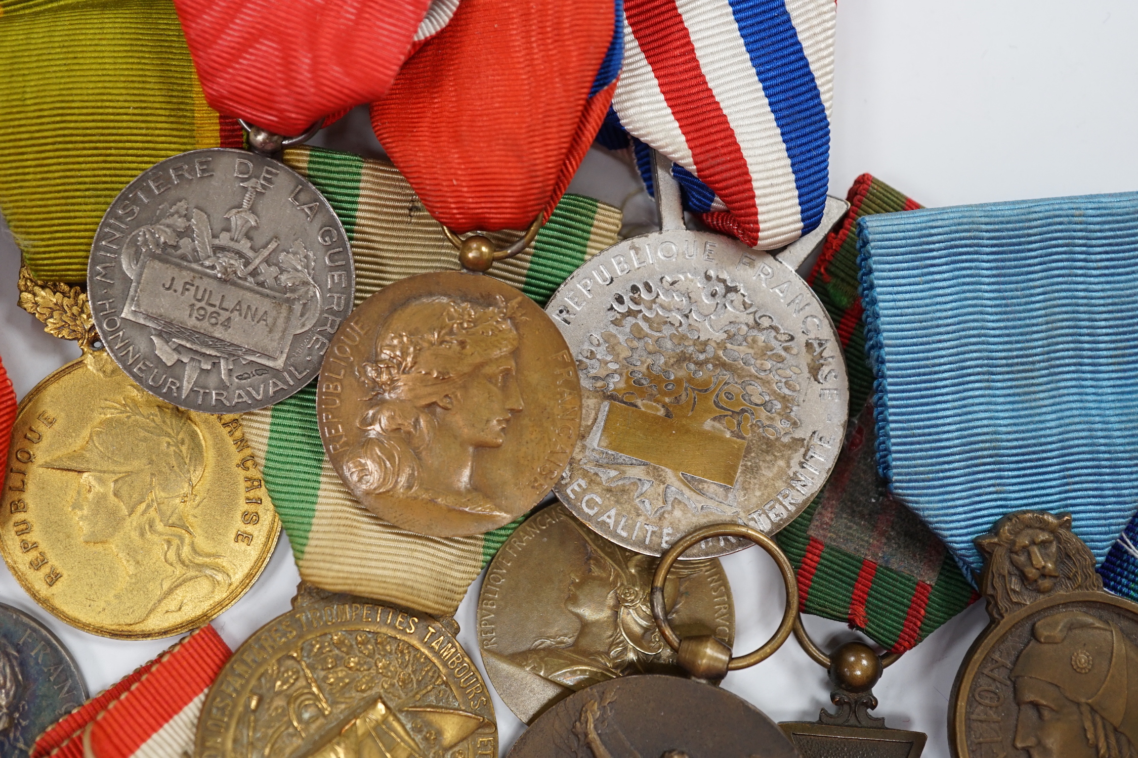 Eighteen French and Belgium medals, etc. including; Medal of Honour, War Cross, Medal of Honour for Physical Education, Victory Medal, etc.